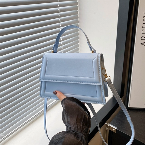 Dames Casual PU Leer Schoudertas Zomer Nieuw Minimalistisch Geometrisch Stiksel Handtas Mode Kleine Vierkante Crossbody Tas