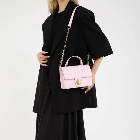 Women Quilted PU Leather Shoulder Bag Fashion Small Square Crossbody Bag With Gold Chain Strap And Circular Lock Handbag