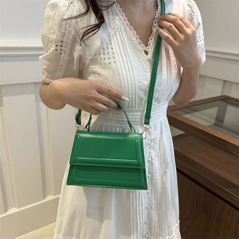 Dames Casual PU Leer Schoudertas Zomer Nieuw Minimalistisch Geometrisch Stiksel Handtas Mode Kleine Vierkante Crossbody Tas