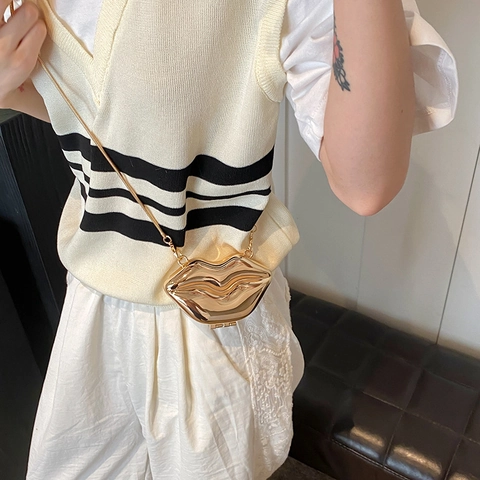 Mini Borsa a Tracolla a Forma di Stella e Labbra Effetto Specchio Borsa Messenger Con Catena Piccola Pochette alla Moda Donna