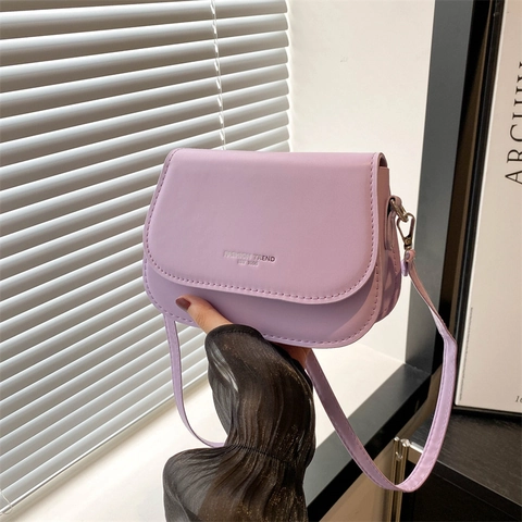 Women PU Leather Minimalist Shoulder Bag Fashion Trend Letter Print Small Square Crossbody Saddle Bag Adjustable Strap