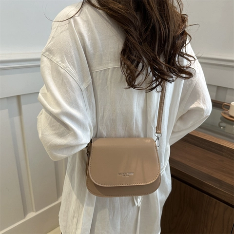 Women PU Leather Minimalist Shoulder Bag Fashion Trend Letter Print Small Square Crossbody Saddle Bag Adjustable Strap