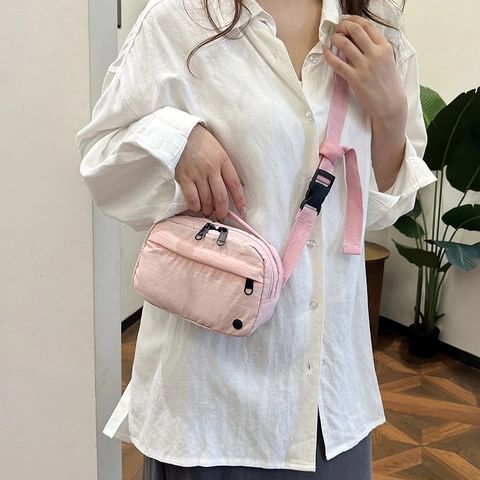 Women Casual Nylon Crossbody Bag Minimalist Small Square Chest Bag Multi Layer Zipper Adjustable Strap Fashion Shoulder Bag