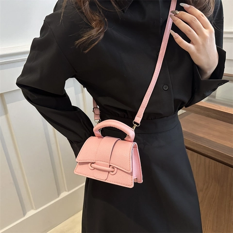 Women Chic PU Leather Litchi Texture Shoulder Bag Mini Trapezoid Crossbody Handbag With Flap Stitching Design Daily Fashion Accessory