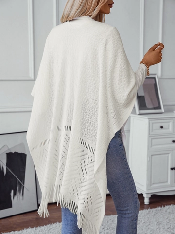 Damen Strickschal Umhang Lässig Einfarbig Hohl Aus Quaste Cape Übergroße Fledermausärmel Pullover Strickjacke Wickeln