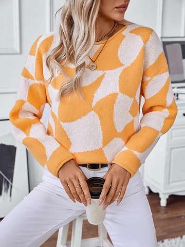 Maglione da Donna in Maglia Casual a Blocchi di Colore Girocollo Motivo Geometrico Vestibilità Ampia Pullover Manica Lunga Moda Autunno Inverno