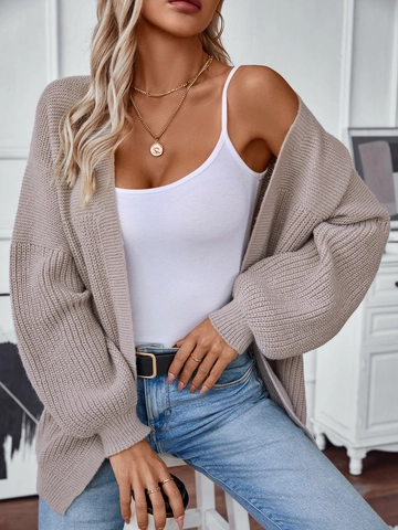 Women Casual Loose Chunky Knit Cardigan Solid Color V Neck Drop Shoulder Ribbed Cuff Polyester Outerwear Mid Length Sweater