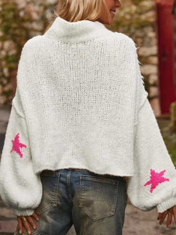 Suéter de Punto con Patrón de Estrellas para Mujer Cuello Alto Pullover Casual Holgado Manga Larga Moda Streetwear Otoño Invierno