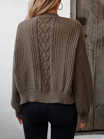 Cárdigan de Punto de Ocho Retro para Mujer Color Sólido Cuello en V Manga Linterna Botones Ajuste Holgado Otoño Invierno