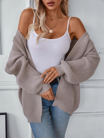 Women Casual Loose Chunky Knit Cardigan Solid Color V Neck Drop Shoulder Ribbed Cuff Polyester Outerwear Mid Length Sweater