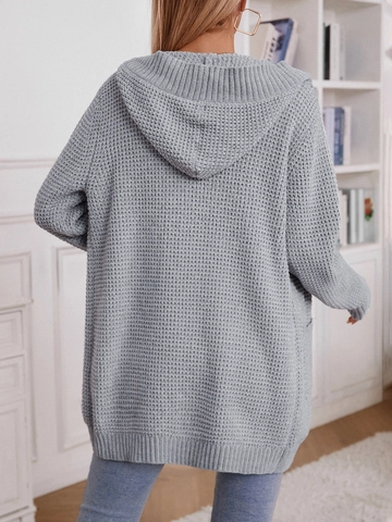 Cardigan en Maille Gauffrée Vintage pour Femmes À Capuche Manches Longues Boutonné Pull Manteau Décontracté Ample Veste