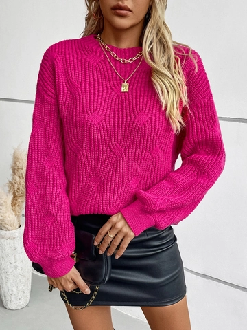 Maglione da Donna Casual Trama a Trecce Tinta Unita Vestibilità Comoda Manica Lunga Girocollo in Pelo di Coniglio Top Autunno Inverno