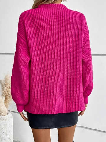 Maglione da Donna Casual Trama a Trecce Tinta Unita Vestibilità Comoda Manica Lunga Girocollo in Pelo di Coniglio Top Autunno Inverno