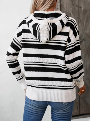 Damen Gestreift Pullover Mit Kapuze Kaninchenhaar Langarm Kordelzug Locker Strickoberteil Casual Mode Oberbekleidung