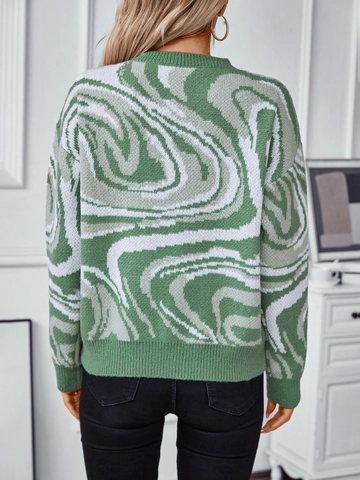 Women's Y2K Abstract Marble Pattern Jacquard Knit Sweater Round Neck Long Sleeve Loose Pullover Rabbit Hair Winter Top
