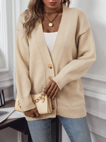 Damen Lose Kaninchenhaar Strickjacke V-Ausschnitt Einreihige Knöpfe Einfarbig Pullover Herbst Winter Mode Top