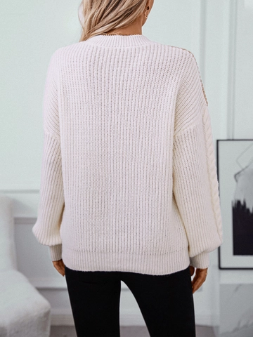 Pull Torsadé en Blocs de Couleurs pour Femmes Col Rond Ample Manches Longues Patchwork en Poil de Lapin Top Décontracté Hiver