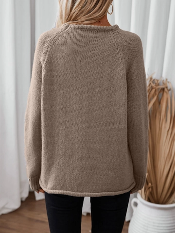 Damen Elegant Kaninchenhaar Strickpullover Rundhals Lang Raglanärmel Lockerer Pullover Einfarbig Herbst Winter Casual Strickwaren
