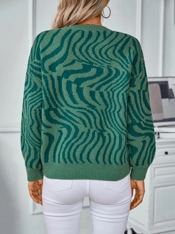 Suéter de Punto con Estampado de Cebra Vintage para Mujer Cuello Redondo Casual Manga Larga Jersey de Invierno