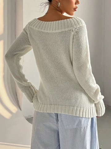 Suéter de Punto Casual para Mujer con Hombros Descubiertos Color Sólido Patchwork de Pelo de Conejo Pullover de Manga Larga