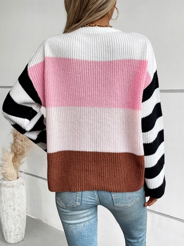 Dames Kleurblok Gestreept Gebreide Pullover Losse Lange Mouwen Ronde Hals Polyester Casual Streetwear Gebreide Top