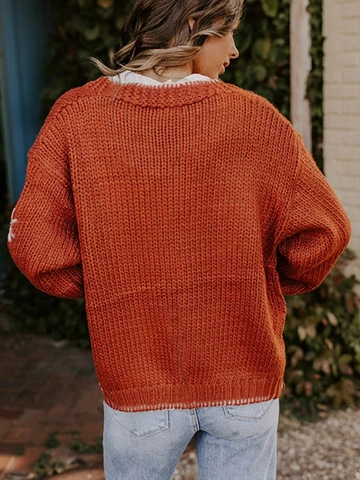 Gilet en Maille Élégant pour Femme à Manches Longues Col en V Jacquard à Fleurs Pull Ouvert sur le Devant Automne Hiver Décontracté Chaud Haut en Acrylique