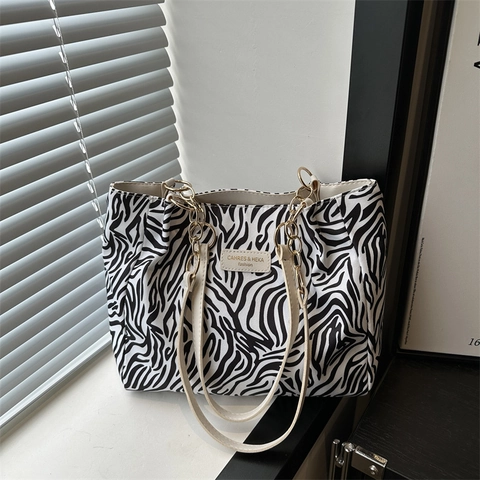 Borsa Tote da Donna in Tela di Moda Grande Capacità Farfalla Leopardo Zebra Mucca Modello Borsa a Tracolla Con Catena Stile Coreano