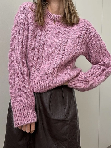 Women Casual Loose Cable Knit Pullover Sweater Long Sleeve Round Neck Solid Acrylic Knitwear Top For Spring Fashion