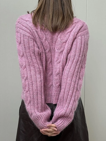Women Casual Loose Cable Knit Pullover Sweater Long Sleeve Round Neck Solid Acrylic Knitwear Top For Spring Fashion