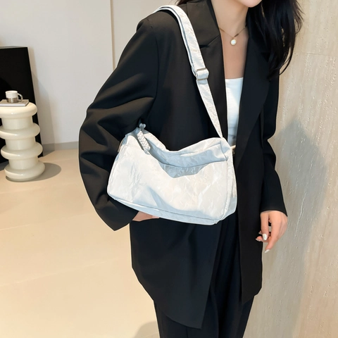 Bolso Tote de Cuero PU Plisado Informal para Mujer Gran Capacidad Color Sólido Bolso de Hombro Cruzado Textura Arrugada Bolso de Diario