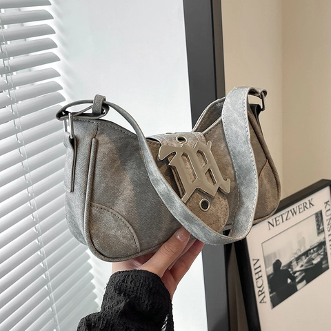 Borsa da Sottobraccio in Pelle PU Vintage per Donna Borsa a Tracolla con Fibbia Gotica in Metallo Borsa a Sella Streetwear