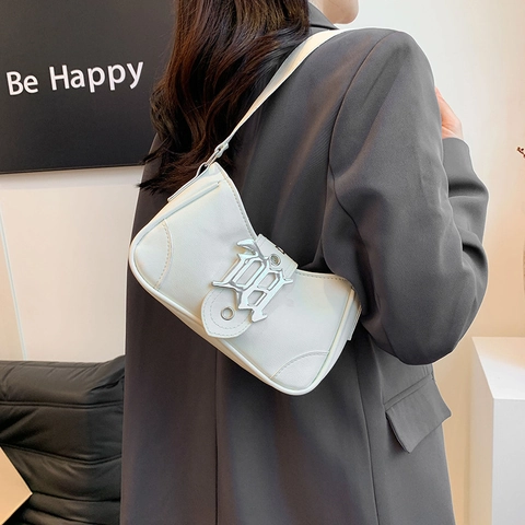 Borsa da Sottobraccio in Pelle PU Vintage per Donna Borsa a Tracolla con Fibbia Gotica in Metallo Borsa a Sella Streetwear