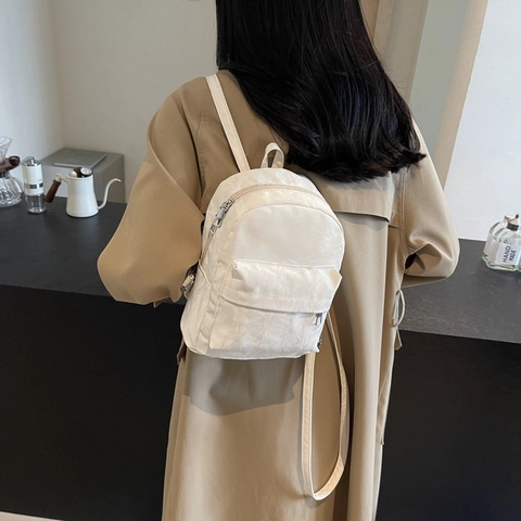 Korean Style Solid Color Crinkled Mini Backpack For Women Travel Casual PU Leather Backpack With Cute Cloud Pendant 2024 New