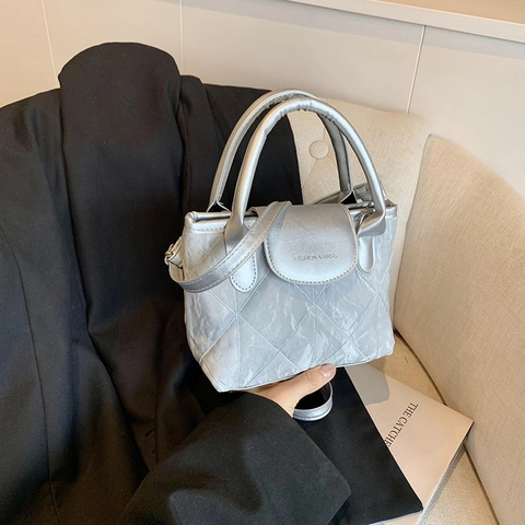 Bolso Bombonera Acolchado de Cuero PU para Mujer Bolso de Mano Casual Bolso de Hombro Minimalista Con Correa Ajustable Bolso de Viaje