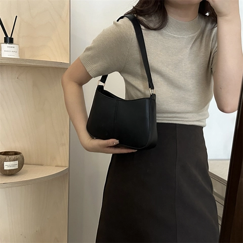 Women Minimalist PU Leather Underarm Bag Fashion Solid Color Shoulder Bag With Stitching Detail Small Bag For Everyday