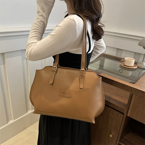 Grand Sac Fourre-Tout Femme Cuir PU Bandoulière Réglable Poche Extérieure Décontracté Urbain Sac à Épaule