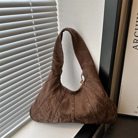 Damen Retro Tote Bag Mit Großem Fassungsvermögen Mode Falten-Textur Schultertasche Achseltasche Canvas Hobo Handtasche Street Trend Pendlertasche