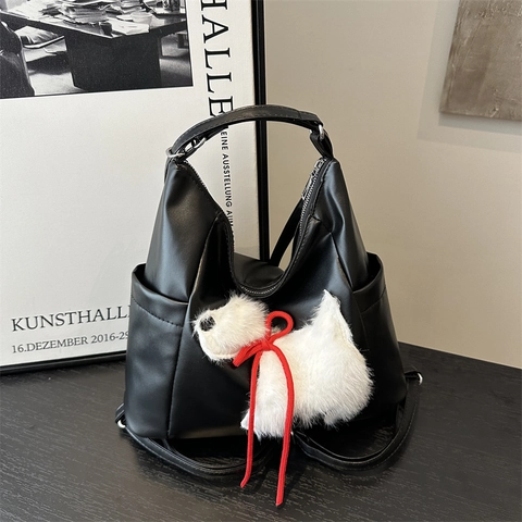 Borsa Tote da Donna in Stile Coreano in Pelle PU Borsa a Spalla di Grande Capacità Con Simpatico Pendaglio a Forma di Cane
