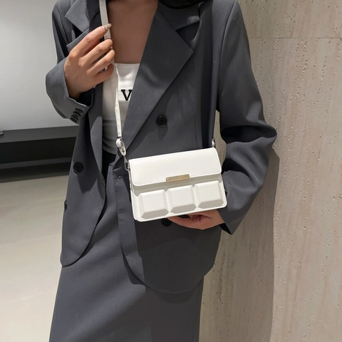 Borsa Quadrata Piccola in Pelle PU Trendy per Donna Con Texture Geometrica a Rilievo di Cioccolato 3D Borsa a Tracolla Fibbia in Metallo