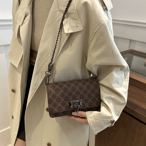 Borsa a Spalla da Donna in Pelle PU Retrò Vintage con Stampa Floreale Geometrica Leopardata Borsa a Tracolla Quadrata Catena