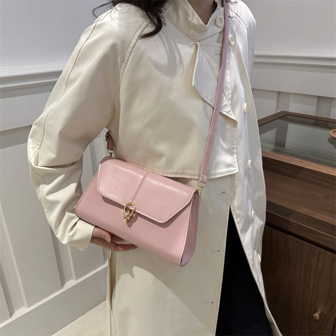 Borsa a Tracolla in Pelle PU Vintage da Donna Borsa a Tracolla Fashion Underarm Borsa Quadrata Piccola con Patta a Busta Minimalista con Fibbia a Doppio Anello d'Oro