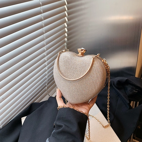 Luxus Herzförmige Abendtasche Damen Glitzer Pailletten Hartschale Clutch Mit Gold Metallgriff Und Kette Schultergurt Banketttasche