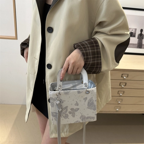 Borsa a Mano Quadrata con Stampa Farfalla per Donna Borsa a Tracolla Motivo Stellato con Tracolla Regolabile Piccola Satchel