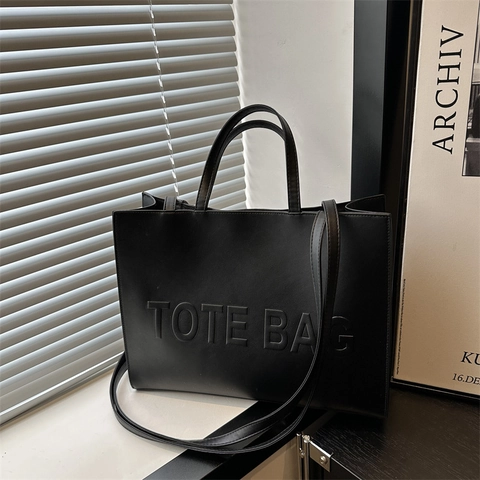 Borsa Tote in Pelle PU di Grande Capacità da Donna Borsa a Tracolla Vintage con Goffratura a Lettere per Lavoro Scuola Pendolarismo Moda