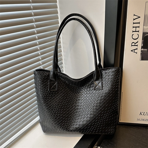 Damen Geflochtene PU Leder Tote Tasche Minimalistische Schultertasche Mit Großer Kapazität Mode Lässige Handtasche Für Den Alltag