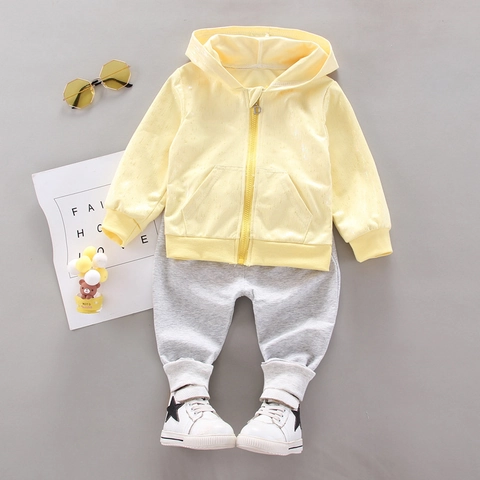 Completo da Bambina in Stile Coreano con Giacca con Cappuccio e Pantaloni Set di Due Pezzi in Cotone Abbigliamento Autunnale Sportivo Casual