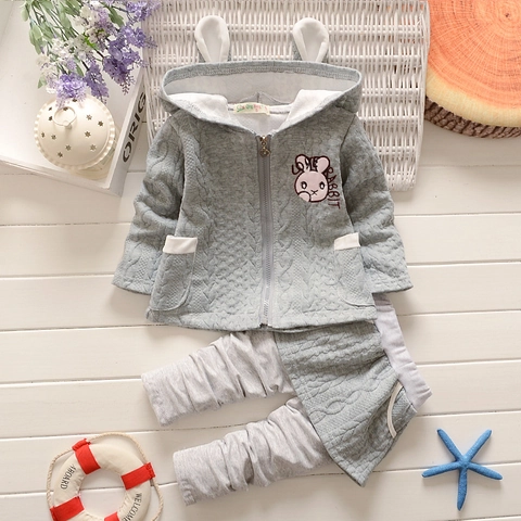 Completo da Bambina Rosa con Felpa con Cappuccio a Coniglio e Pantaloni Stile Coreano in Maglia a Trecce Ricamata Due Pezzi per Autunno
