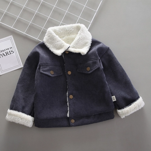 Koreaanse Stijl Kinderen Winter Gewatteerde Jas Warm Verdikte Corduroy Jas Met Faux Lamswol Voering Geruit Solid Bovenkleding Jongens