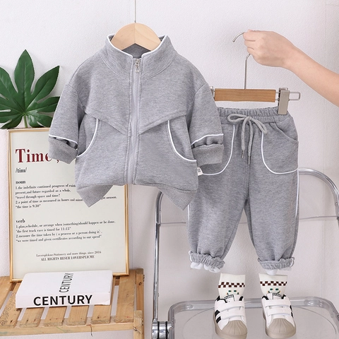 Conjunto Deportivo para Niñas Pequeñas de Algodón Chaqueta con Cremallera y Pantalón Estilo Coreano con Ribete