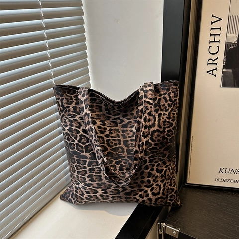 Borsa Tote in Tela con Stampa Leopardata Grande Capacità Borsa a Tracolla Casual per Donna Moda Quotidiana Streetwear Shopping